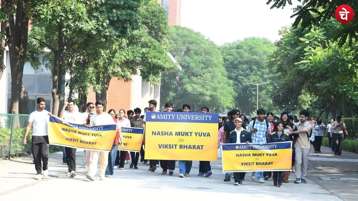 Students participating in an Amity University marathon, carrying a message for a drug-free society and a developed India